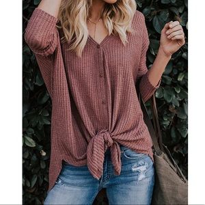 Waffle Knit Tie Top